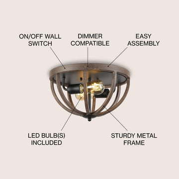 Darlene 13" Iron Rustic Farmhouse LED Flush Mount - JONATHAN Y